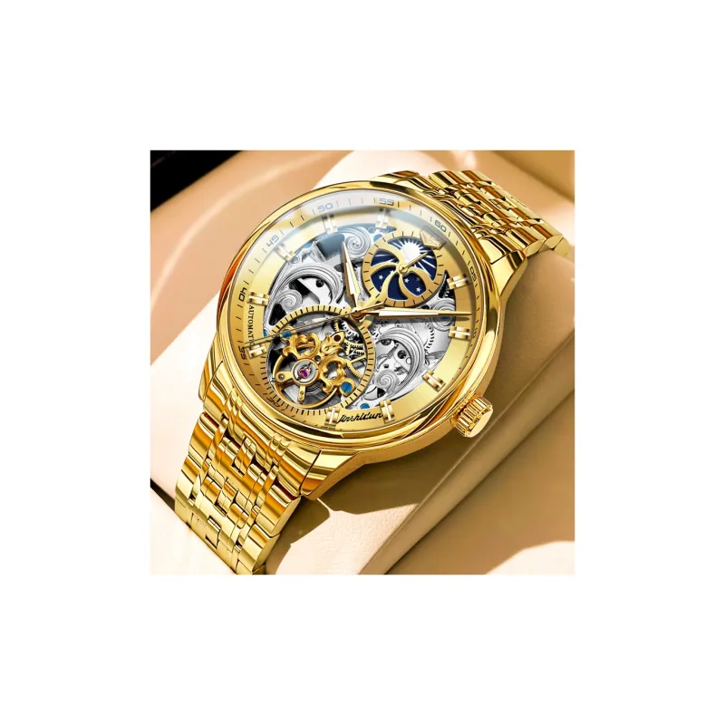 Jin Shi Dun Automatic Mechanical Movement Leather Strap Watch Men's Watches White Dial-19