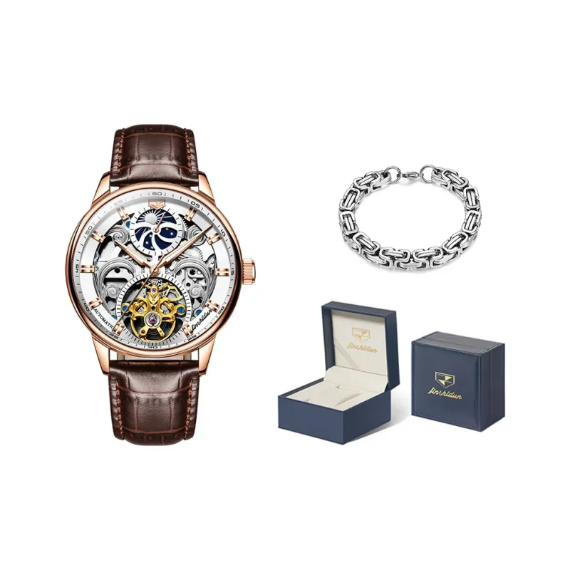 Jin Shi Dun Automatic Mechanical Movement Leather Strap Watch Men's Watches White Dial-6