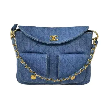 CHANEL Denim Handbag, Shoulder Bag Large Size Women's Blue