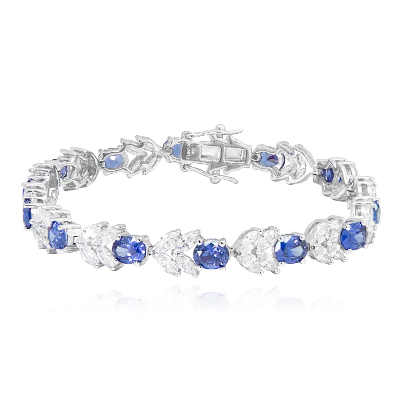 FUNNXI S925 Silver Bracelets Women's Cornflower Blue-0