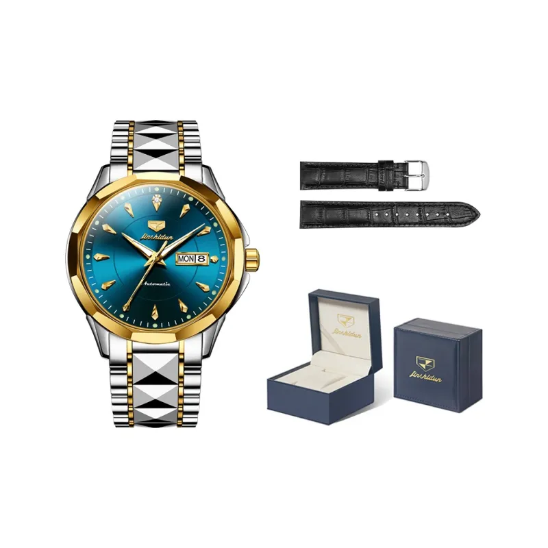Jin Shi Dun Box Mechanical Movement Stainless Steel Watchband Watch Men's Watches White Dial-12
