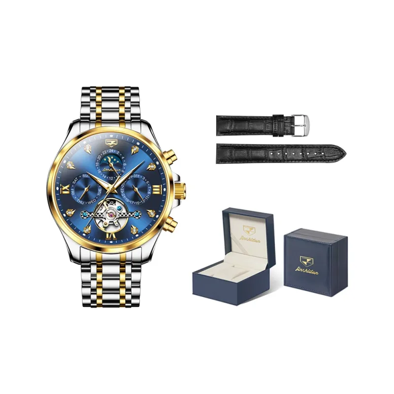 Jin Shi Dun Refined Box Mechanical Movement Stainless Steel Watchband Watch Men's Watches Black Dial-9