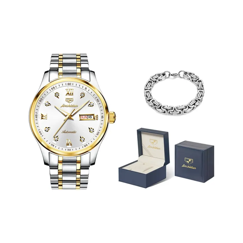 Jin Shi Dun Mechanical Movement Stainless Steel Watchband Watch Men's Watches Black Dial-12