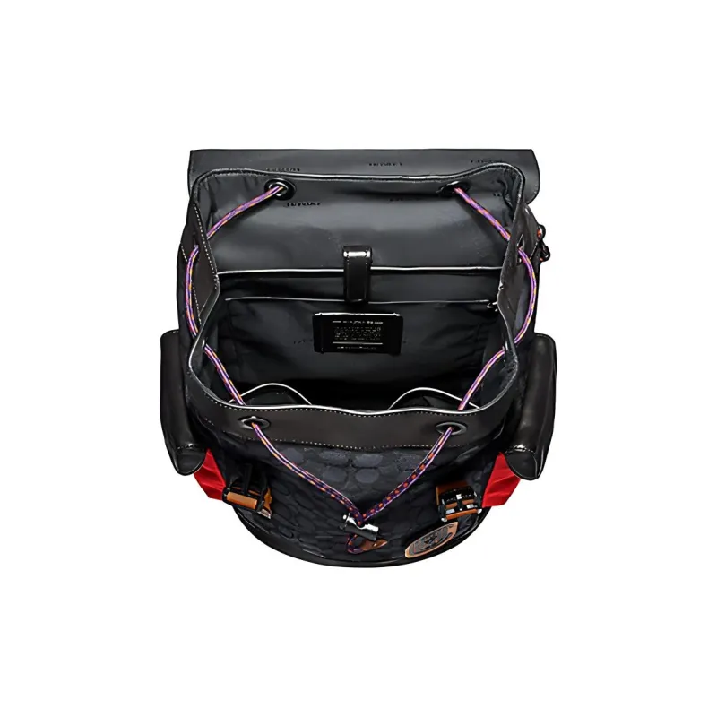 COACH Canvas Leather Backpack Large Size Men's Black Red Multicolor-2