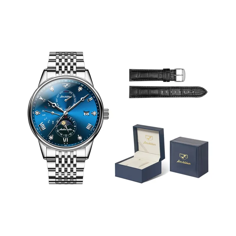 Jin Shi Dun New Trend Box Mechanical Movement Stainless Steel Watchband Watch Men's Watches White Dial-6