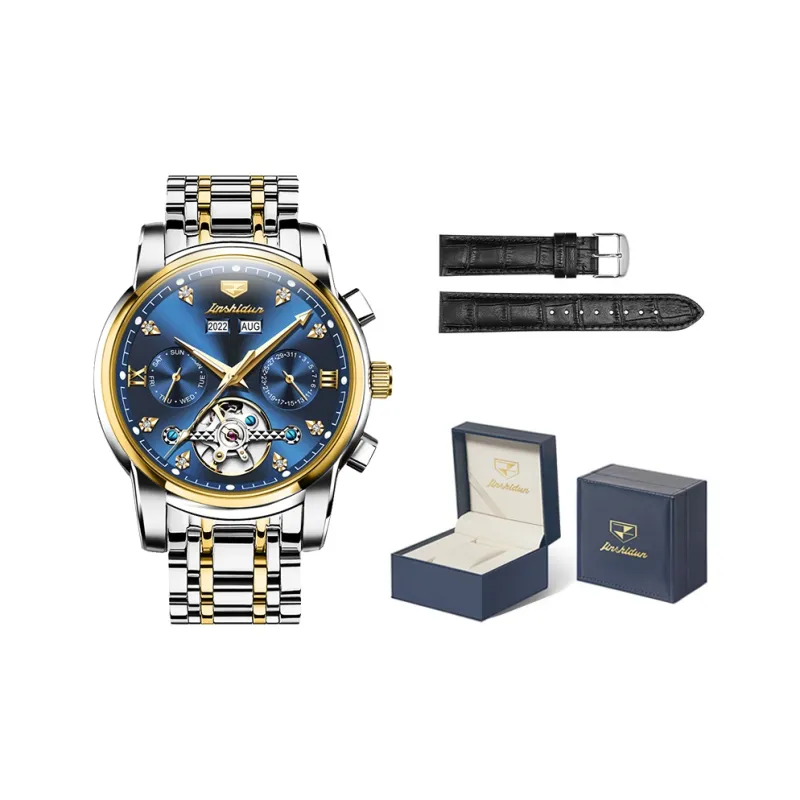 Jin Shi Dun Mechanical Movement Stainless Steel Watchband Watch Men's Watches Black Dial-8