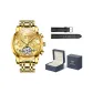 Gold-Tone Steel Band[Includes: Exclusive Box+Leather Strap]