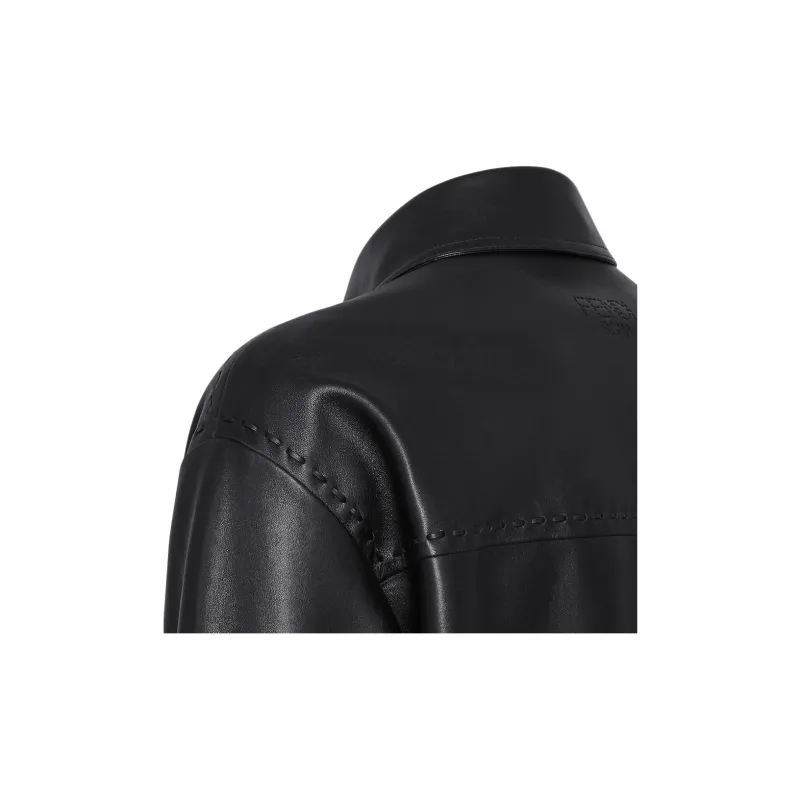 FENDI Selleria Leather Jacket Men's Black-3