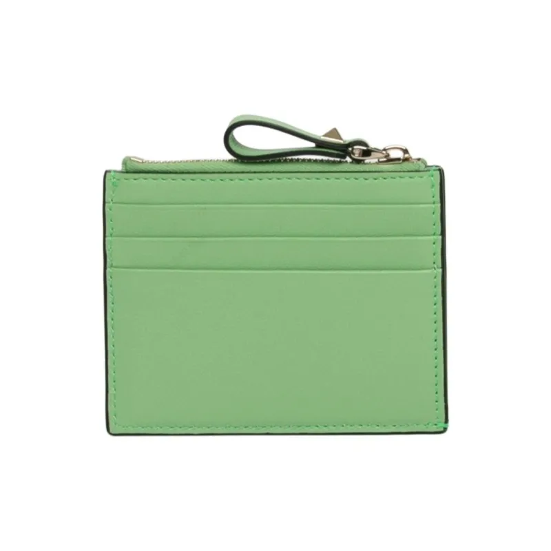 Valentino Rockstud Calfskin Card Holder Women's Green-1