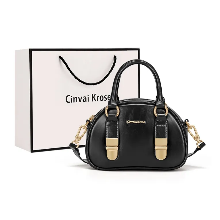 CinvaiKrose Cow Leather With Synthetic Leather Shoulder Bag, Crossbody Bag, Handbag Small Size Women's Brown/Black-5