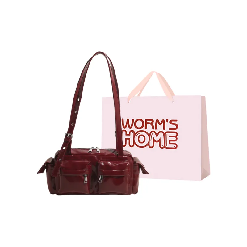 Worm's Home PU Shoulder Bag Regular Women's White/Black/Red/Yellow/Pink/Coffee/Brown-4