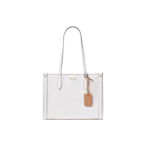 Kate Spade Market Eggstone Grain Leather Tote Bag Shopping Bag Shoulder Bags Medium Size Women's _Nsec White & Brown
