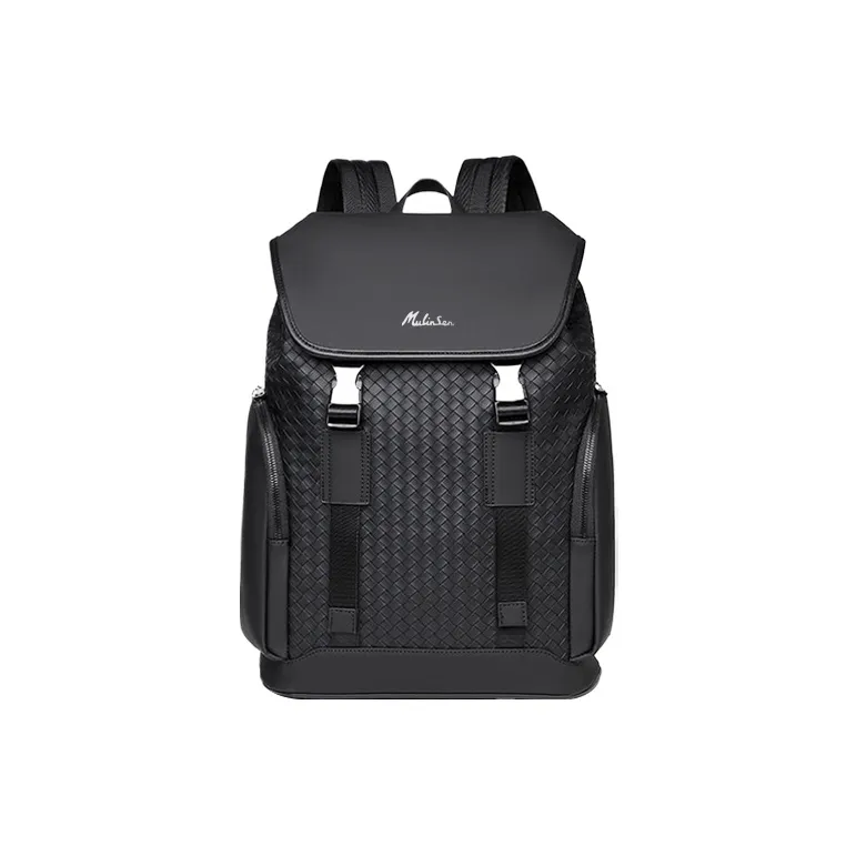 Mulinsen PVC Backpack Laptop Bag Regular Unisex Woven Plaid Black/Square Plaid Black-0