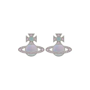 Vivienne Westwood Platinum Plated Starry Cloud Saturn Stud Earrings Women's Pink Purple Diamond/Silver