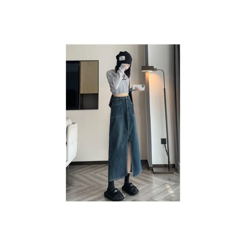 7 SEVFUN Denim Long Skirt Women's Cement-1