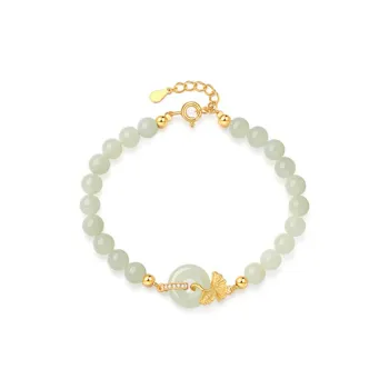 HAPPY BEAN Hetian Jade Bracelets Pale Greenish White Jade Women's
