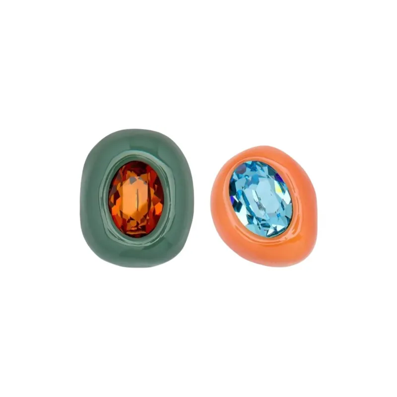 Oscar De La Renta Asymmetric Enamel Clip on Earrings-0