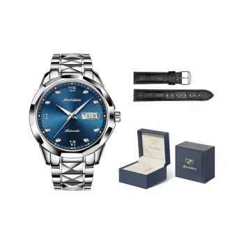 Jin Shi Dun Luxury Fashion Gift Box Sets Mechanical Movement Stainless Steel Watchband Watch Men's Watches Black Dial