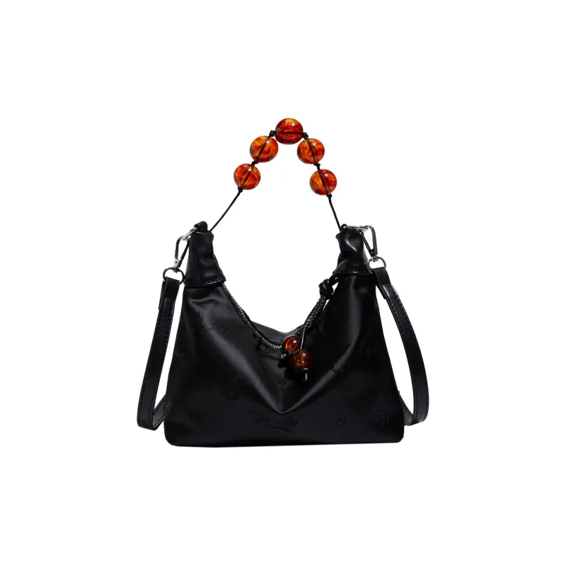 Yalu Nylon Dumpling Bag Handbag Women's Ecru/Black-7