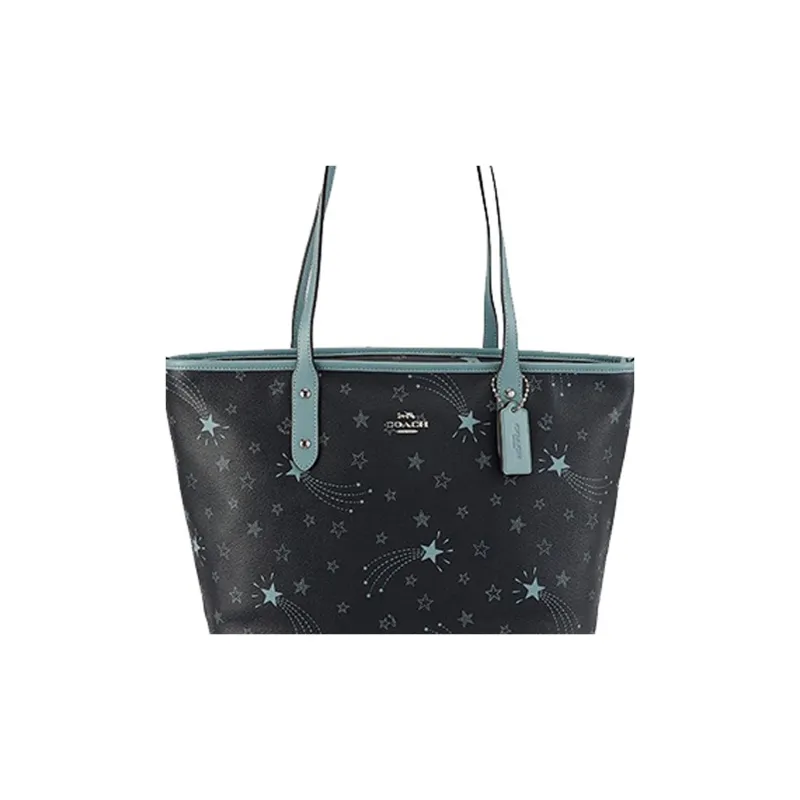COACH City Leather Tote Bag Shopping Bag Shoulder Bag Handbag Large Size Women's Navy Blue-3