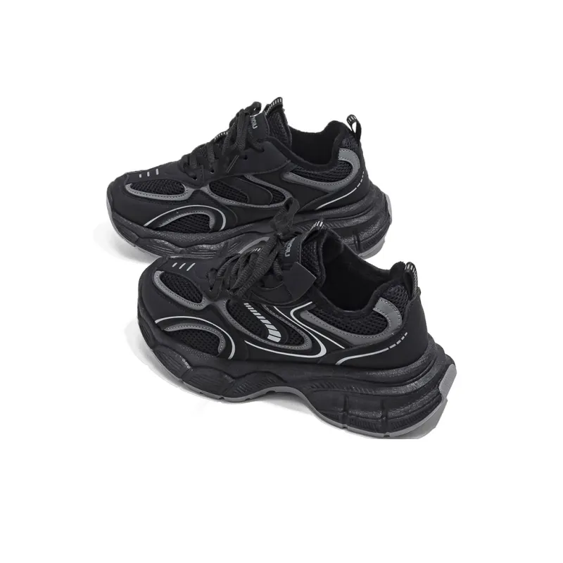 HUANQIU Durable Breathable Lightweight Low-Top Chunky Sneakers Women's Black-1
