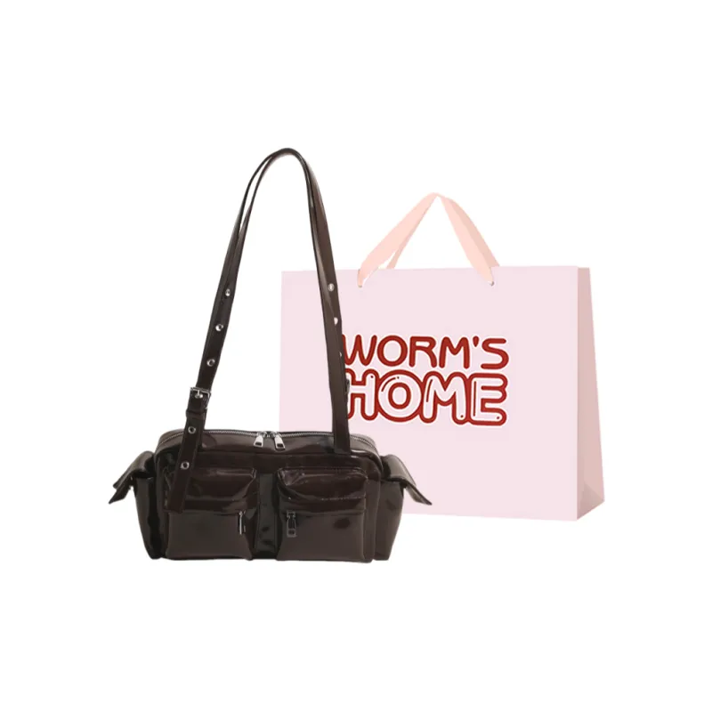 Worm's Home PU Shoulder Bag Regular Women's White/Black/Red/Yellow/Pink/Coffee/Brown-11