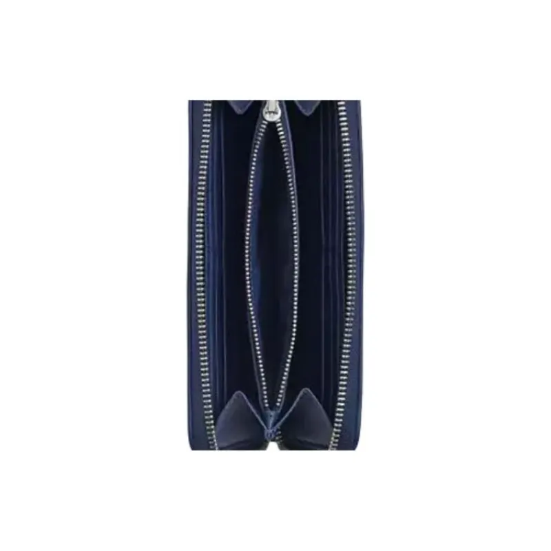 COACH Canvas With Leather Zip Closure Coin Wallet Small Size Unisex Silver/Denim/Dark Blue-2