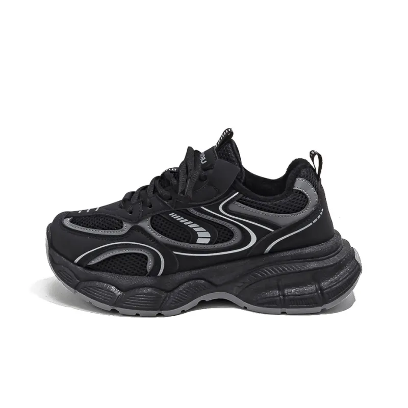 HUANQIU Durable Breathable Lightweight Low-Top Chunky Sneakers Women's Black-0