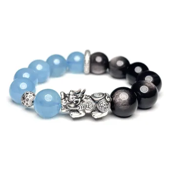 MOUNTAINS AND MANS Obsidian Luxury Good Luck Beaded Bracelet Men's