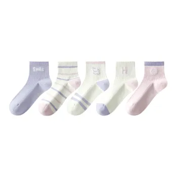 H YXIANG Mid Calf Socks Women's 5 Pack Mixed Color