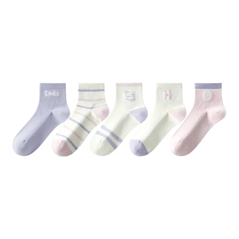 H-YXIANG Mid-Calf Socks Women's 5 Pack Mixed Color-0