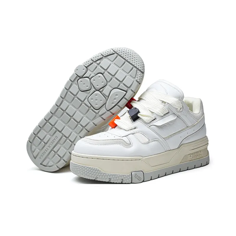 ESTEE GEEA Coverage Anti-Slip And Wear-Resistant Lightweight Height Increasing Low-Top Skateboard Shoes Unisex White-4