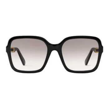 LOUIS VUITTON Acetate Metal Leather Metal Parts Square Sunglasses Women's Black