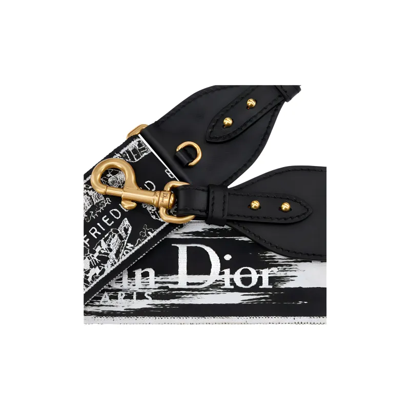 DIOR Embroidered Cow Leather Patchwork Bag Straps Women's Black/White-2