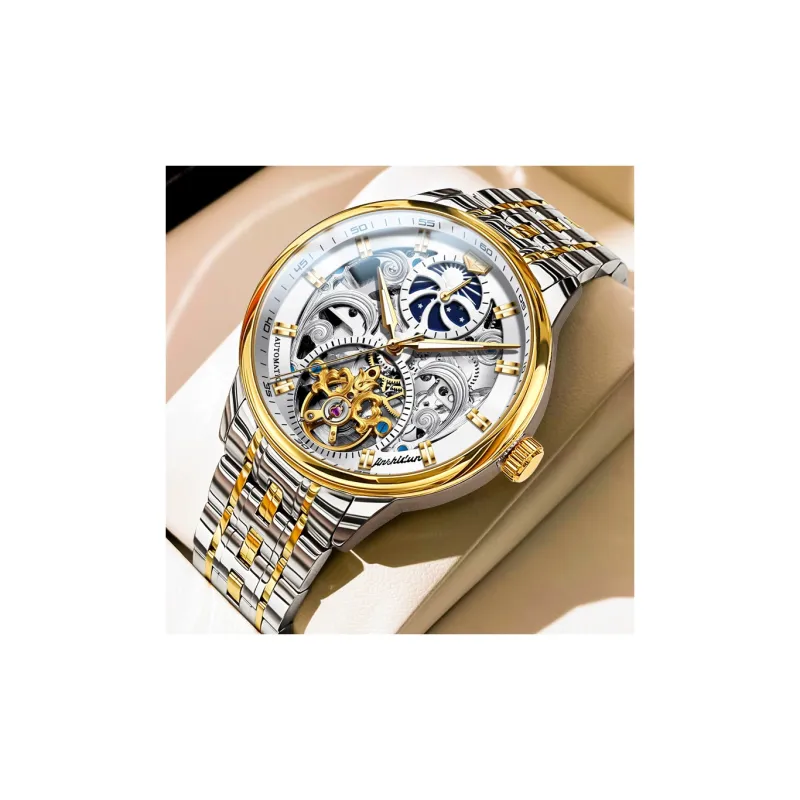 Jin Shi Dun Automatic Mechanical Movement Leather Strap Watch Men's Watches White Dial-13