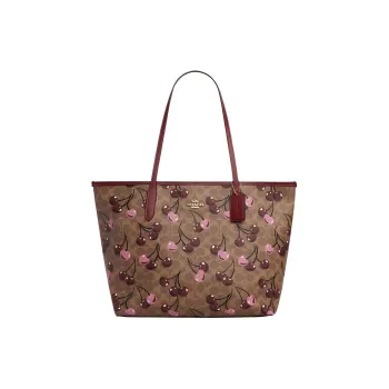 COACH City Artificial Leather Tote Bag Shopping Bag Shoulder Bags Large Size Women's Brown Yellow