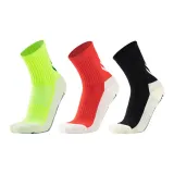 Crew Socks with Rubber Strips Soccer Socks 3 Pack (Neon Green/Red/Black)