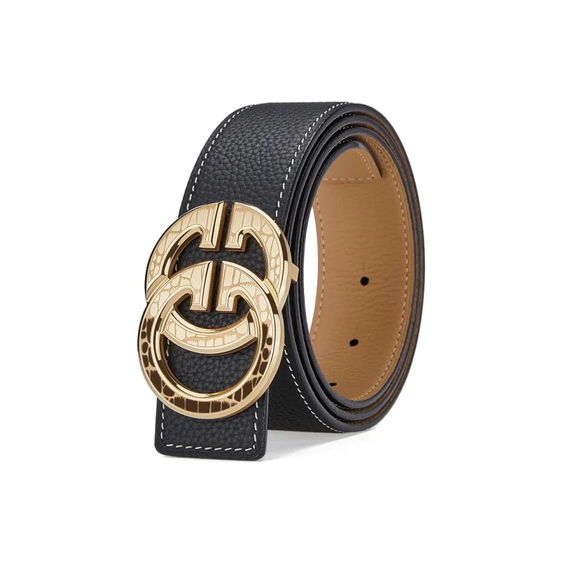 GUSKI Top Grain Cow Leather Smooth Buckle Belt Men's Width  3.8cm Gift Box Sets-26