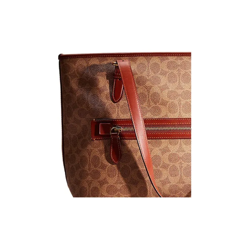 COACH Taylor Canvas With Calfskin Tote Bag Shopping Bag Handbag Shoulder Bag Large Size Women's Brown-2