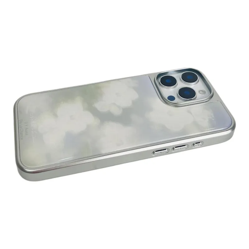 Sopi Acrylic Material Glue Drip Mist White Floral Phone Cases Compatible With IPhone 16/15 Pro Max/Apple 13/14 Pro/Max-3