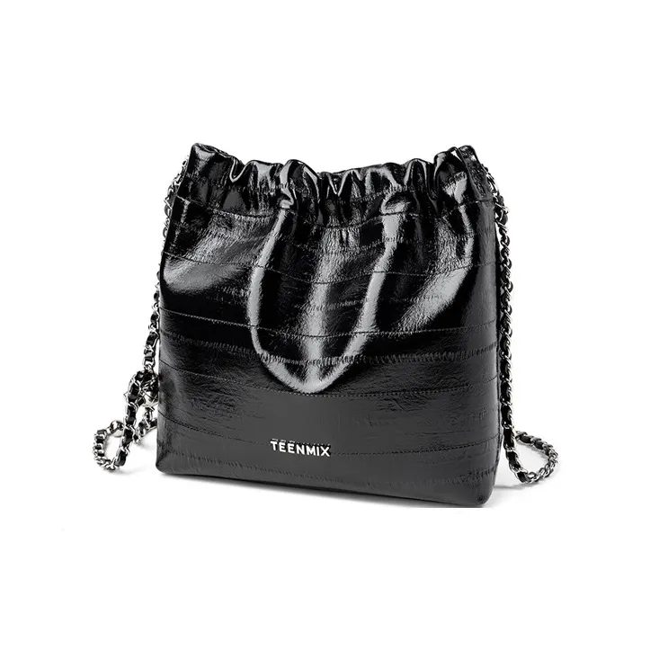 Teenmix Cow Leather With Synthetic Leather Shoulder Bag, Crossbody Bag Women's Black/Silver/Ecru-1