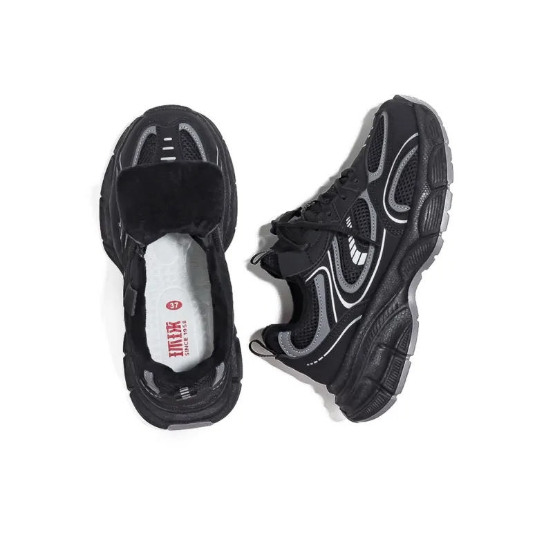 HUANQIU Durable Breathable Lightweight Low-Top Chunky Sneakers Women's Black-4