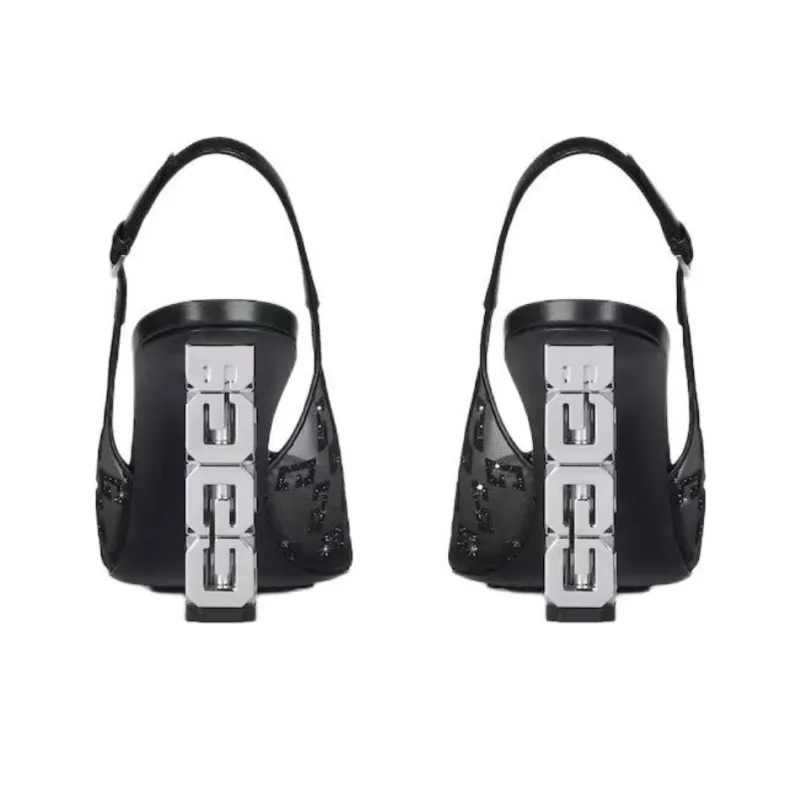 Givenchy G Cube Block Heel High Heels 8.38cm Women's Black-5