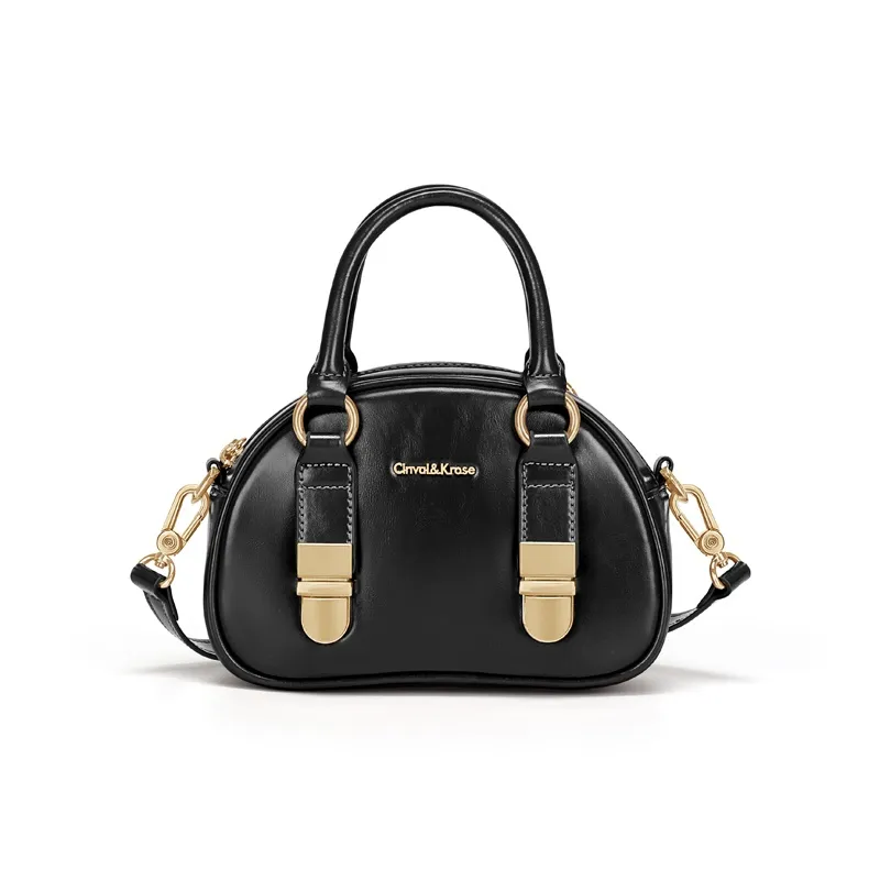 CinvaiKrose Cow Leather With Synthetic Leather Shoulder Bag, Crossbody Bag, Handbag Small Size Women's Brown/Black-6