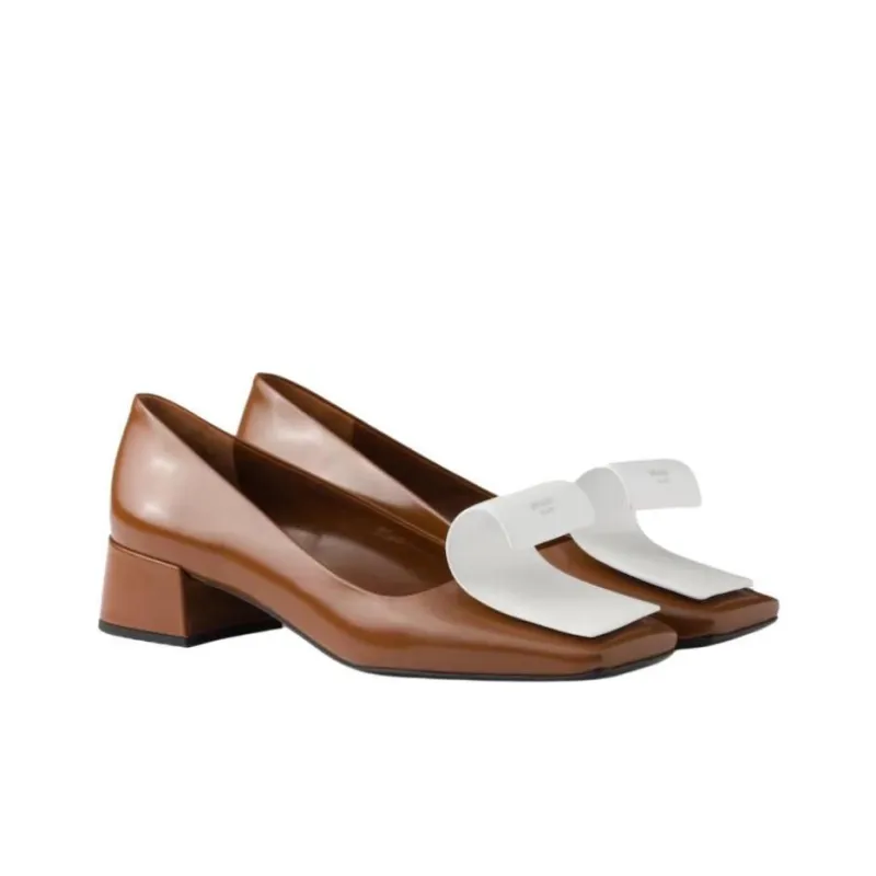 PRADA Chunky Heel High Heels 3.5cm Women's Brown-1