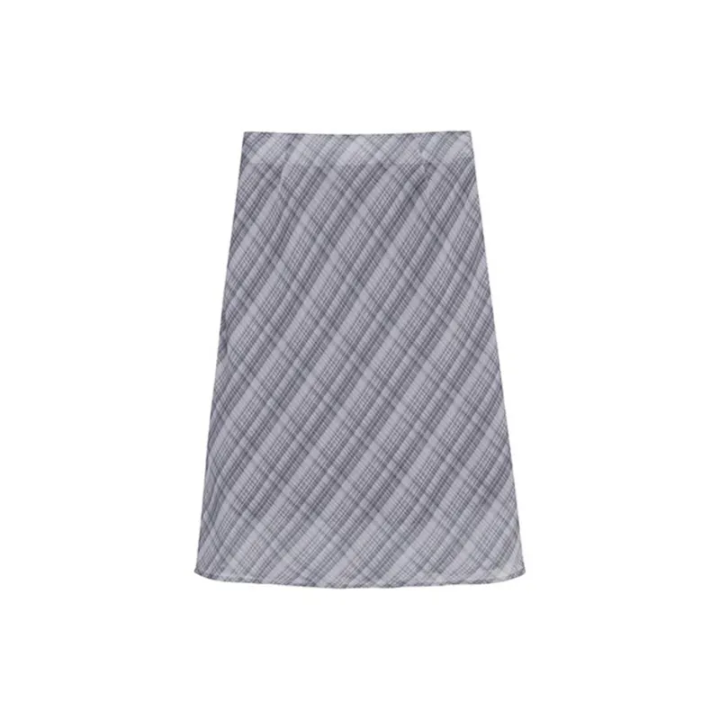 PZGE Casual Long Skirt Women's Black Plaid-1
