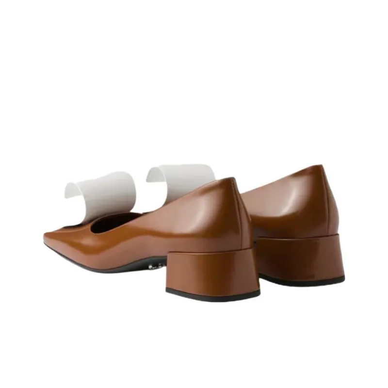 PRADA Chunky Heel High Heels 3.5cm Women's Brown-2