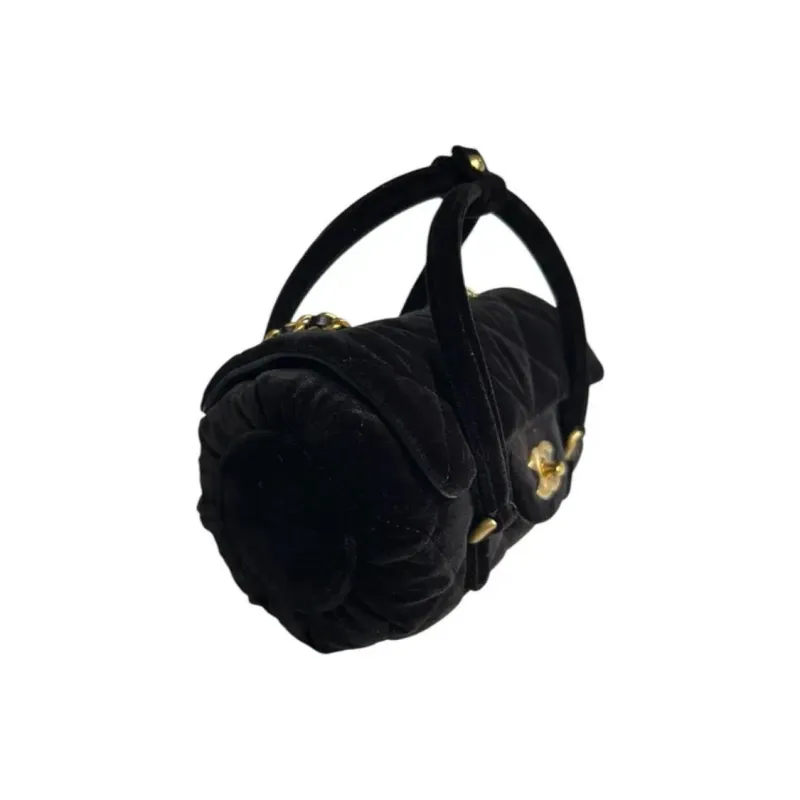 CHANEL Velour Cylinder Bag Handbag Women's Black-1