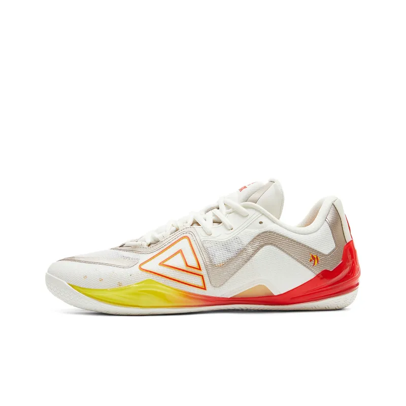 PEAK Cushioning Coverage Rebound Wear Resistant Slip Resistant Low Top Basketball Shoes Men's Milky White Red-0