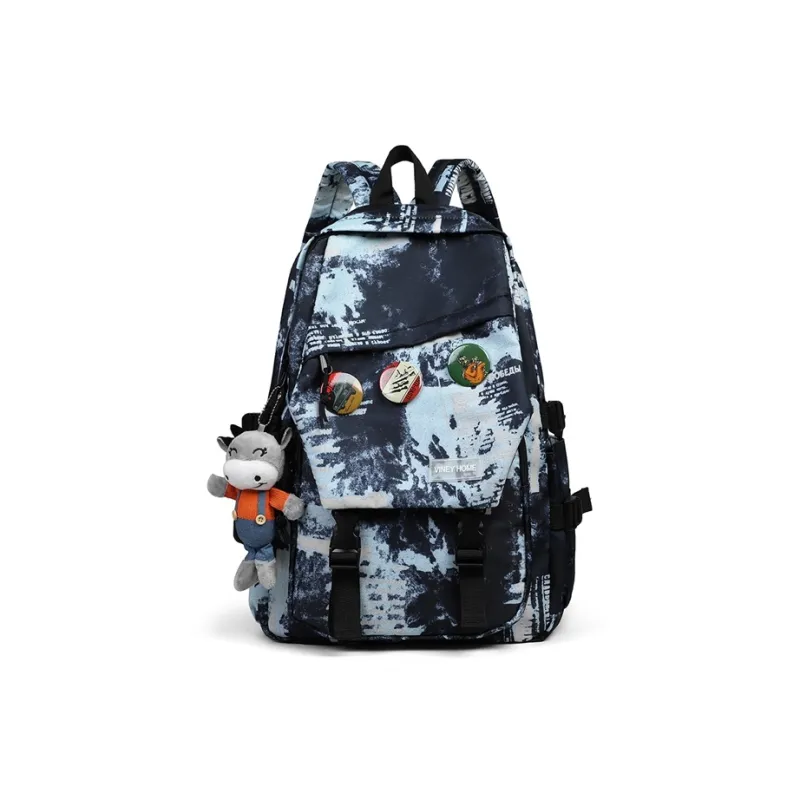 VINEY Fabric Backpack Large Size Unisex Black With Blue/blue-2